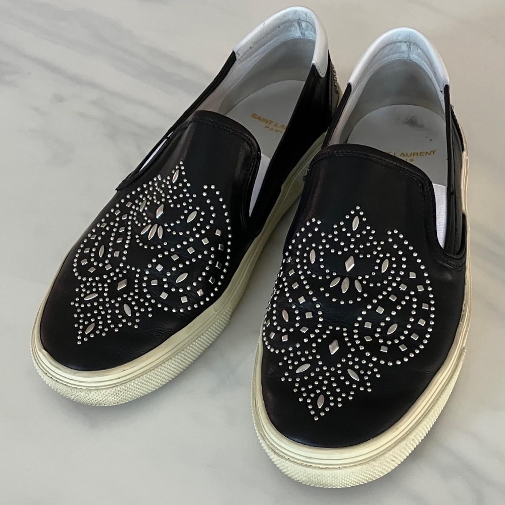 Saint Laurent Black Studded Bandana Print Flats Sneakers 9.5 39.5 Men's 7 7.5